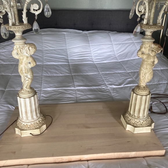 Vintage cherub crystal chandelier lamps - Picture 2 of 5